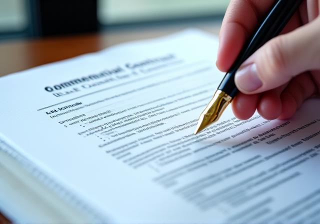 Legal professional reviewing a complex commercial contract