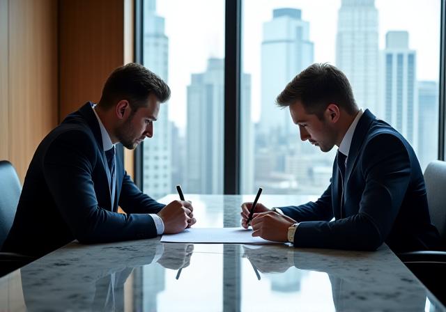 Professional contract negotiation session in a London boardroom